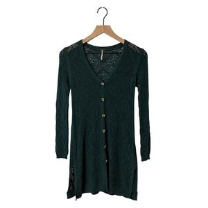 Free People Long Green Knit Cardigan with Button Front - Women’s Small